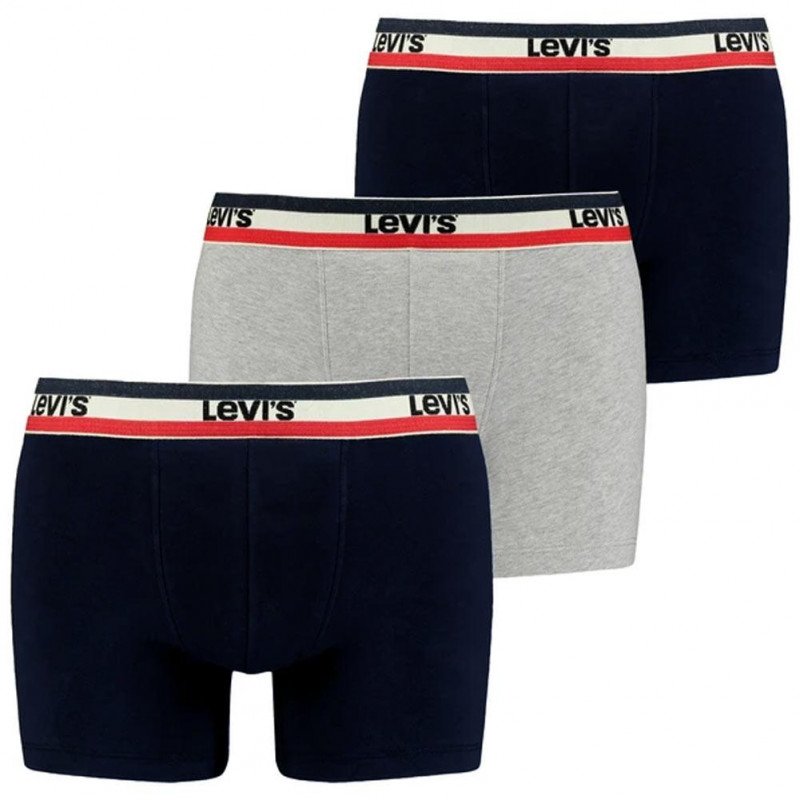 LEVI'S Lot de 3 Boxers Homme Coton bio LOGON Marine Gris Chiné