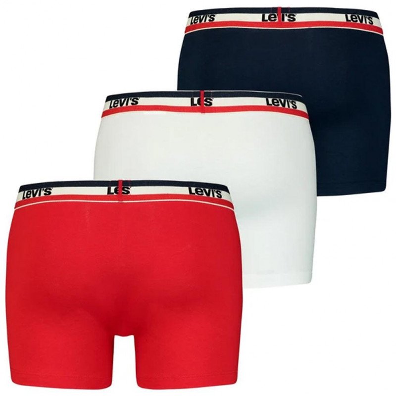 LEVI'S Lot de 3 Boxers Homme Coton bio LOGON Blanc Marine Rouge