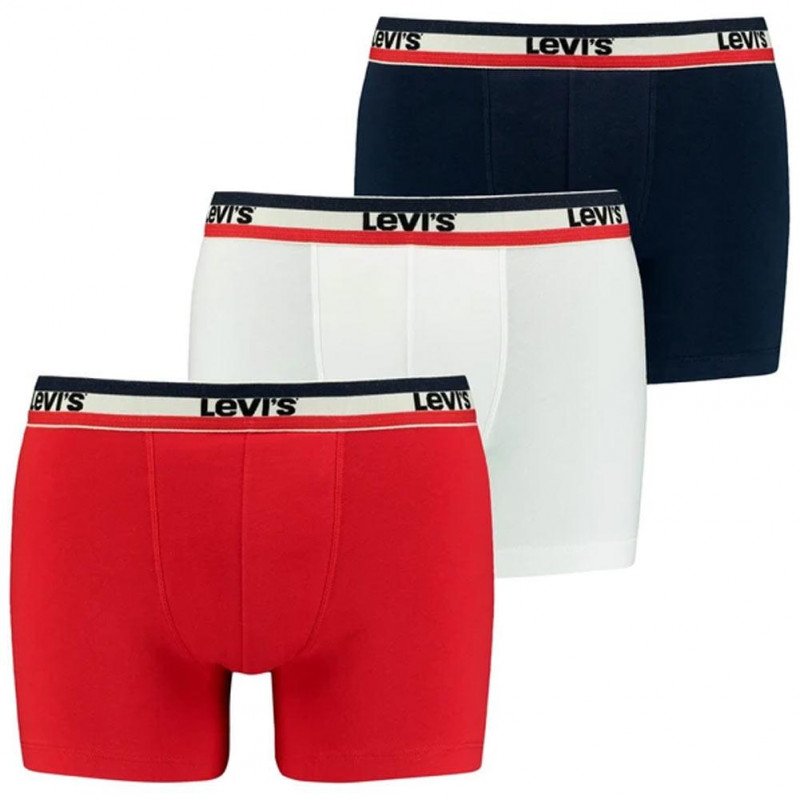 LEVI'S Lot de 3 Boxers Homme Coton bio LOGON Blanc Marine Rouge