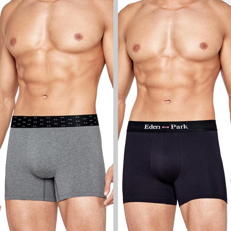 EDEN PARK Lot de 2 Boxers Homme Coton DUOCEINTFLOTS Gris Marine