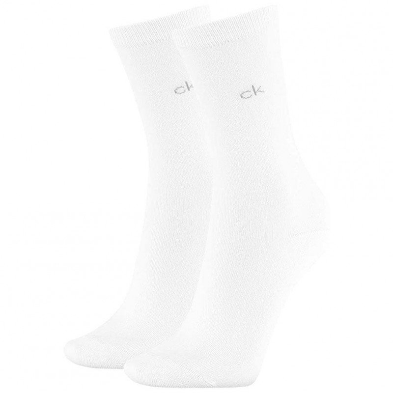 CALVIN KLEIN Lot de 2 paires de Chaussettes Femme Coton CLASSIC Blanc