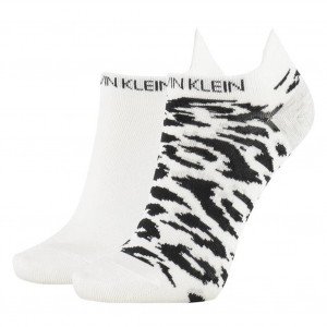 CALVIN KLEIN Lot 2 paires de socquettes Femme MicroCoton LEOPARD BACK Blanc