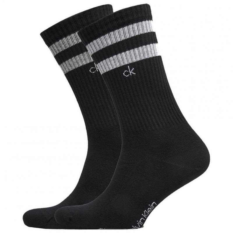 CALVIN KLEIN Lot de 2 paires de Chaussettes Homme Coton STRIPE Noir