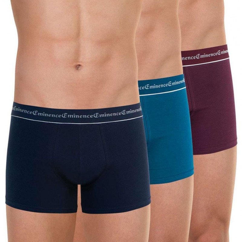 EMINENCE Lot de 3 Boxers Homme Coton BUSINESS Marine Bleu Bordeaux