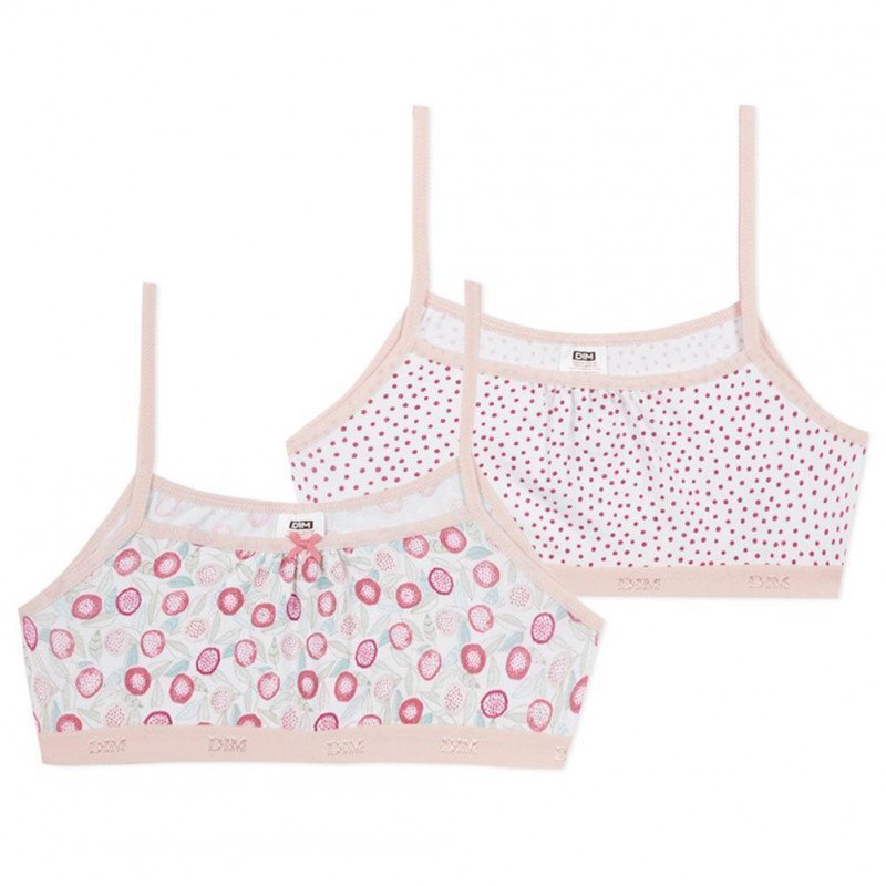 DIM Lot de 2 Brassières Fille Coton PITAYA Rose Beige