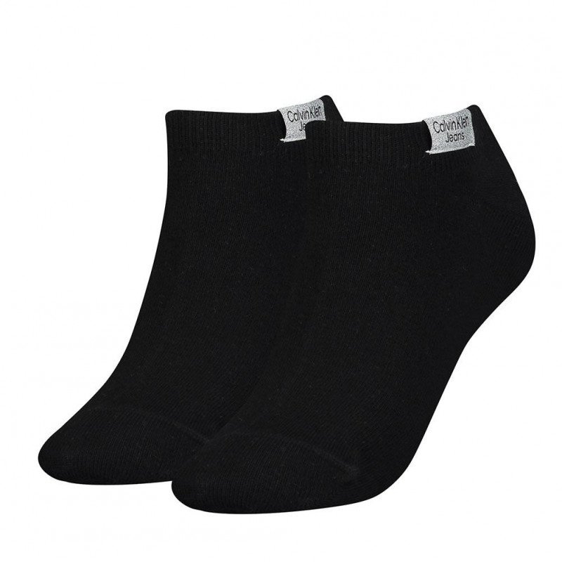 LOT DE 2 Socquettes Chaussettes Femme ORGANIC Noir et Argent