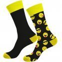 CRAZYSOCKS Lot de 2 paires de Chaussettes Homme Coton Bio SMILEY Noir Jaune