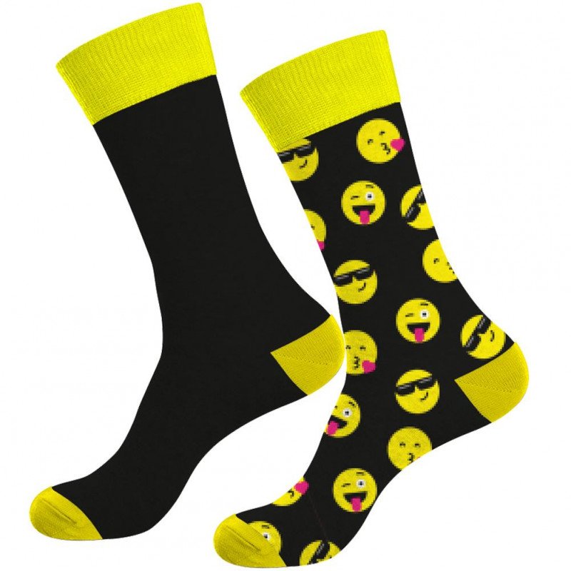 CRAZYSOCKS 2 paires Chaussettes Homme Coton Bio SMILEY Noir Jaune