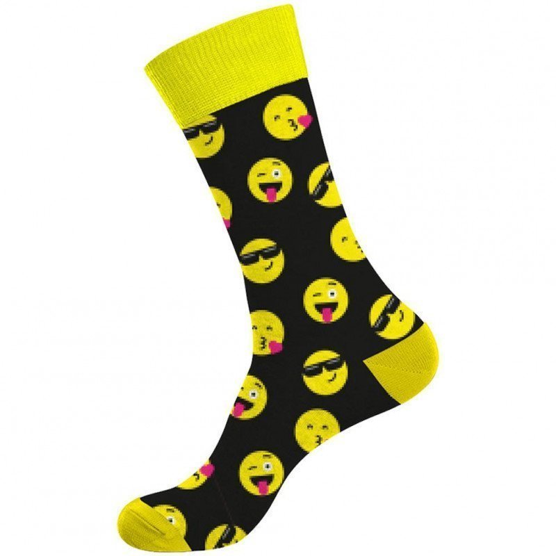 CRAZYSOCKS 2 paires Chaussettes Homme Coton Bio SMILEY Noir Jaune