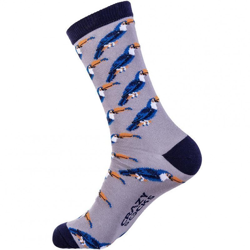 CRAZYSOCKS Lot de 2 paires de Chaussettes Homme Coton Bio TOUCAN Gris Bleu