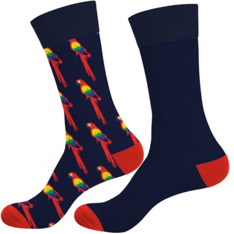 CRAZYSOCKS Lot de 2 paires de Chaussettes Homme Coton Bio PERROQUET Bleu Rouge