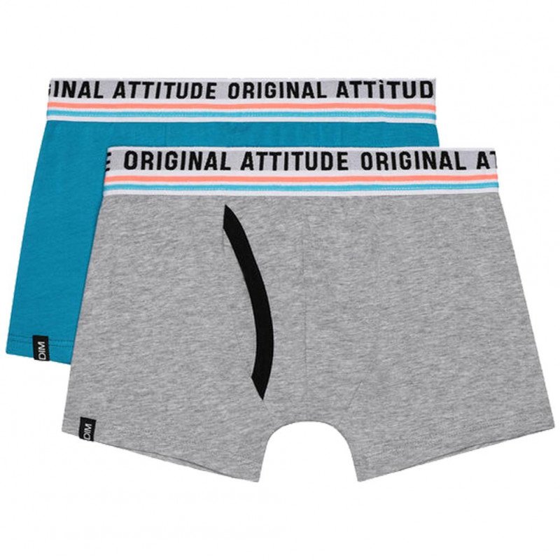 LOT DE 2 Boxer Sous-vêtements Garçon CLASSIC Bleu et Gris
