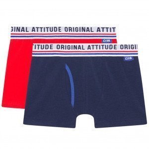 DIM Lot de 2 Boxers Garçon Coton CLASSIC Rouge Marine