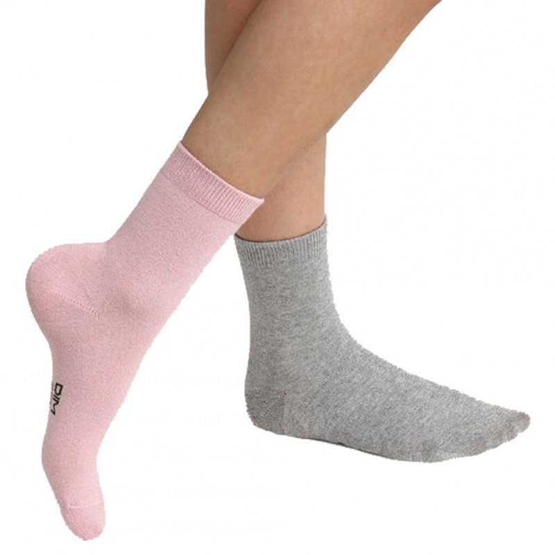 DIM Lot de 2 paires de Chaussettes Fille Coton DIM KIDS Rose Gris