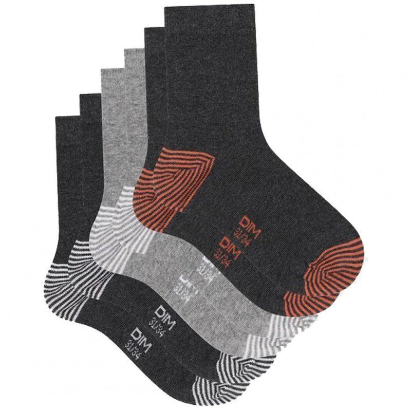 DIM Lot de 3 paires de Chaussettes Garçon Coton DIM KIDS Orange Gris