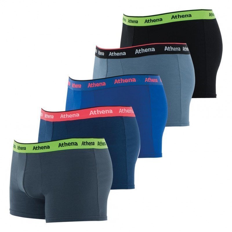 ATHENA Lot de 5 Boxers Homme Coton SPORTPACK Gris Bleu Noir