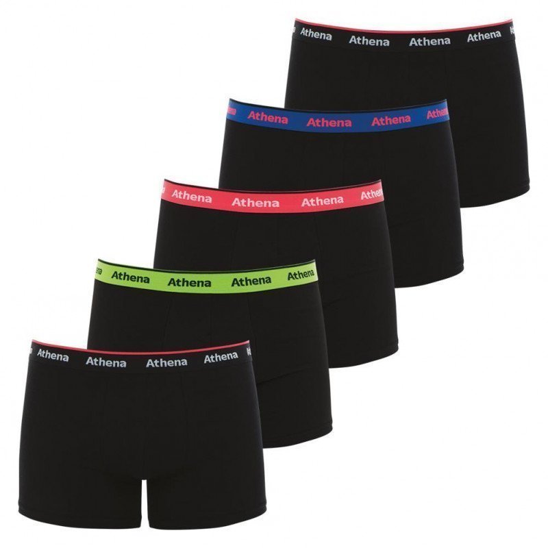 ATHENA Lot de 5 Boxers Homme Coton SPORTPACK Noir Multicolore