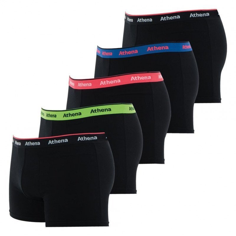 ATHENA Lot de 5 Boxers Homme Coton SPORTPACK Noir Multicolore