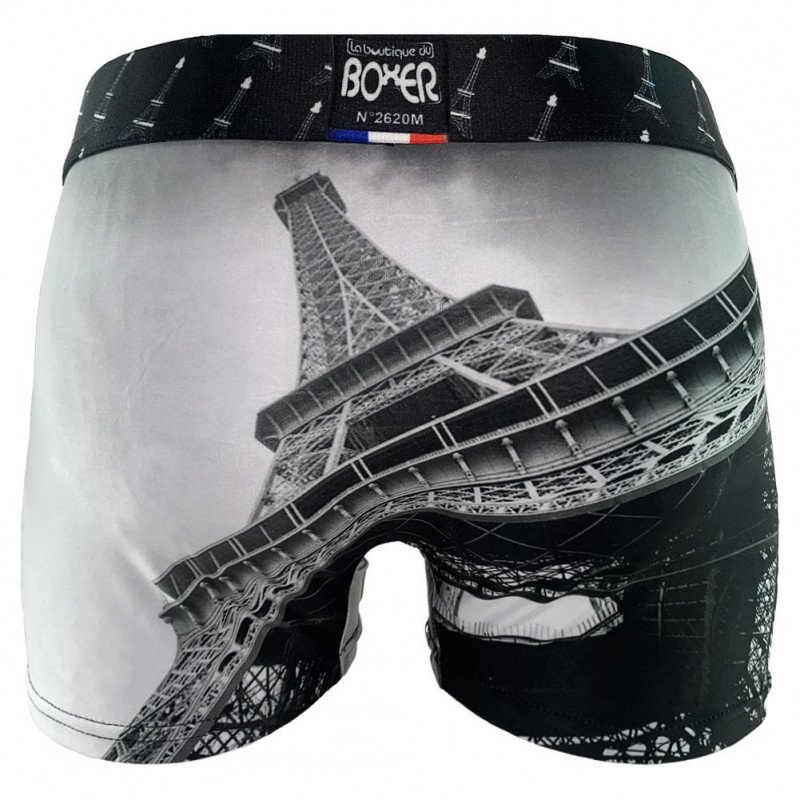 HERITAGE Boxer Homme Microfibre TOUR EIFFEL Noir Gris MADE IN FRANCE