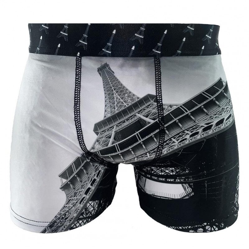 HERITAGE Boxer Homme Microfibre TOUR EIFFEL Noir Gris MADE IN FRANCE