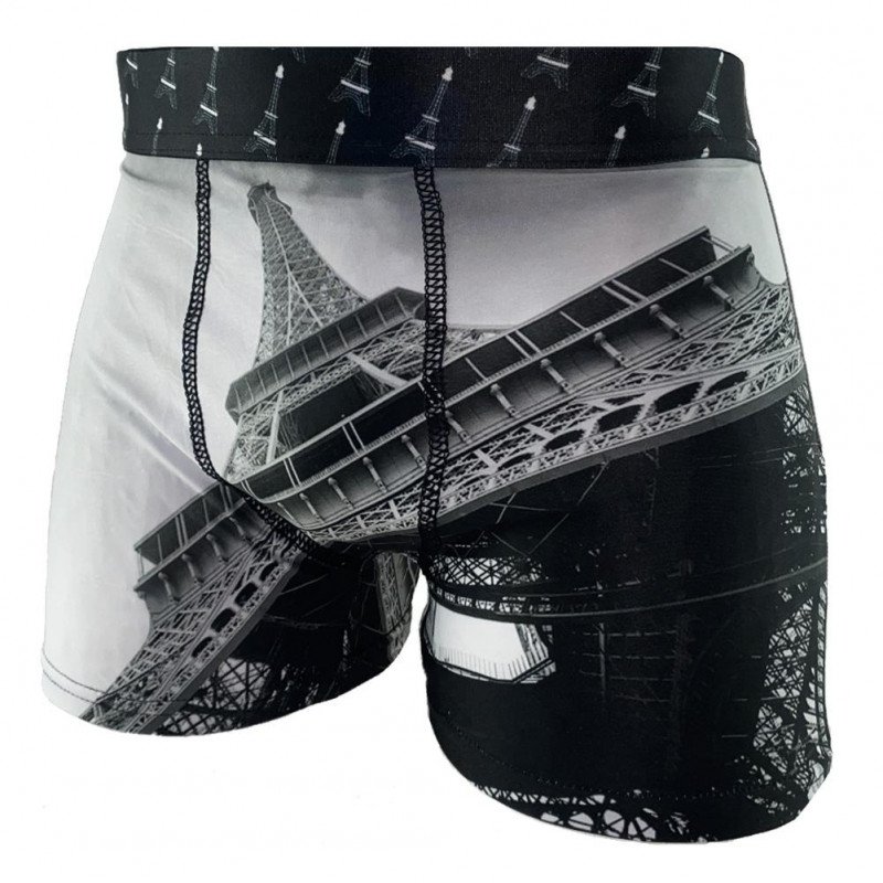 HERITAGE Boxer Homme Microfibre TOUR EIFFEL Noir Gris MADE IN FRANCE