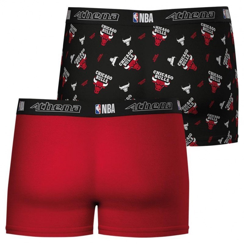 ATHENA Lot de 2 Boxers Homme Coton CHICAGO BULLS Rouge Noir NBA