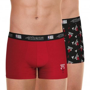 ATHENA Lot de 2 Boxers Homme Coton CHICAGO BULLS Rouge Noir NBA