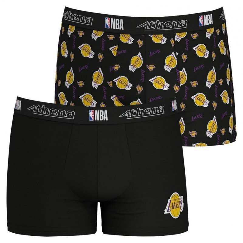 ATHENA Lot de 2 Boxers Homme Coton LAKERS Noir Jaune NBA