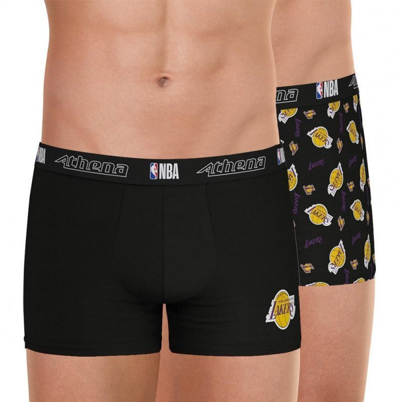 ATHENA Lot de 2 Boxers Homme Coton LAKERS Noir Jaune NBA