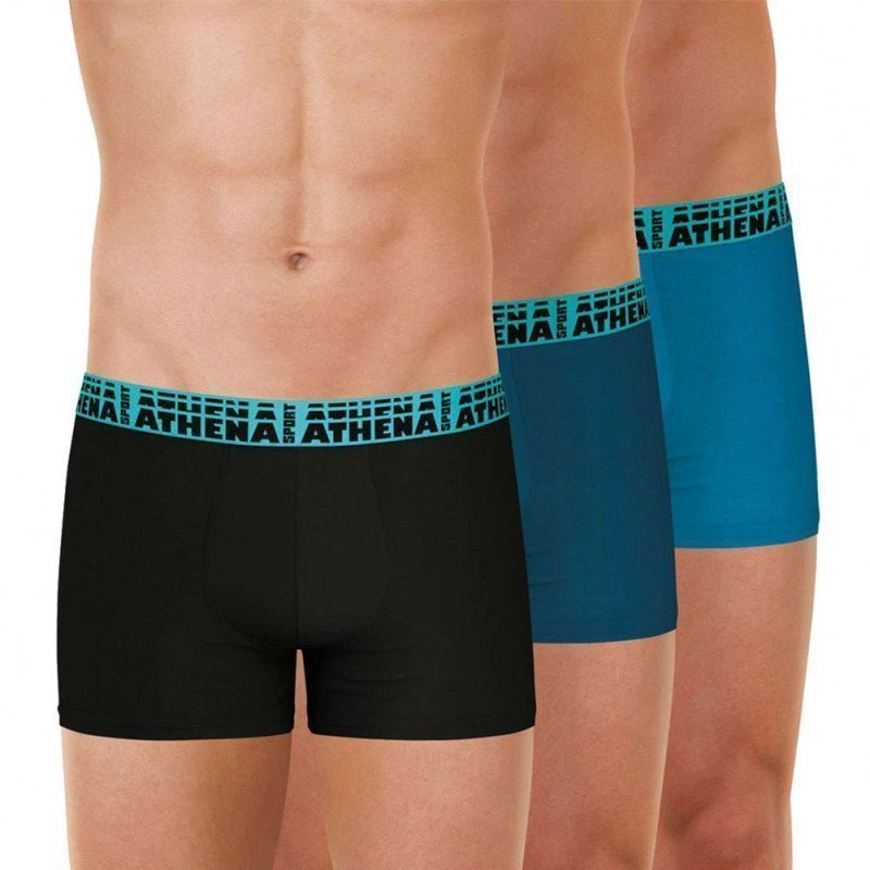 ATHENA Lot de 3 Boxers Homme Coton EASYSPORT Noir Marine Bleu