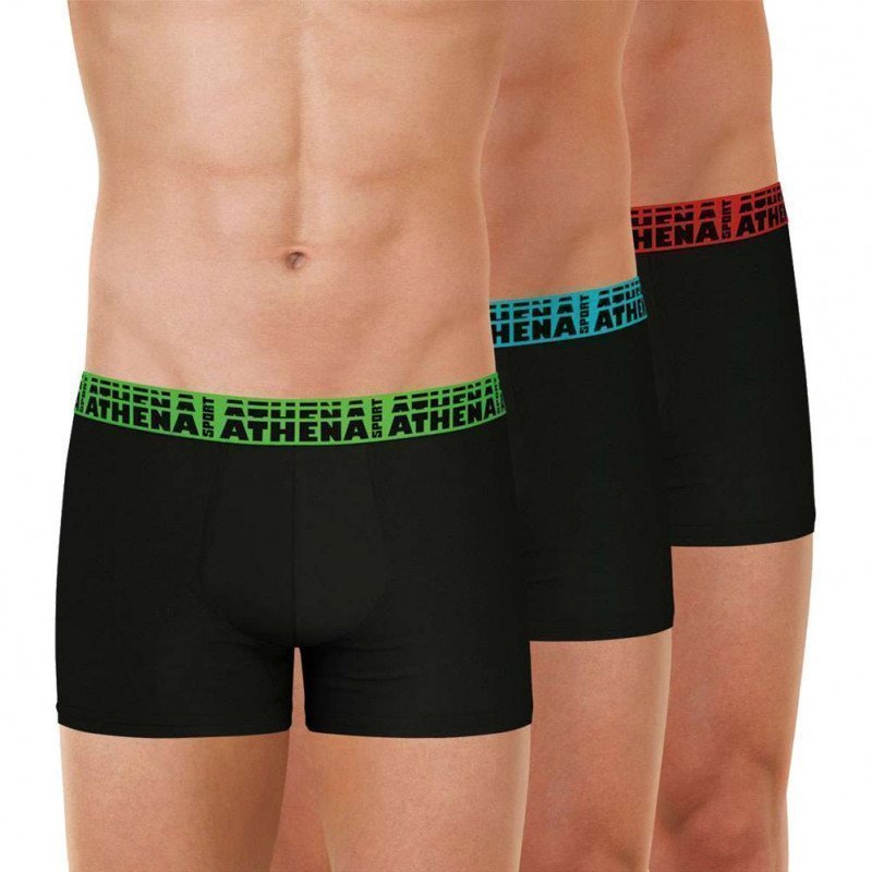 ATHENA Lot de 3 Boxers Homme Coton EASYSPORT Noir Multicolore