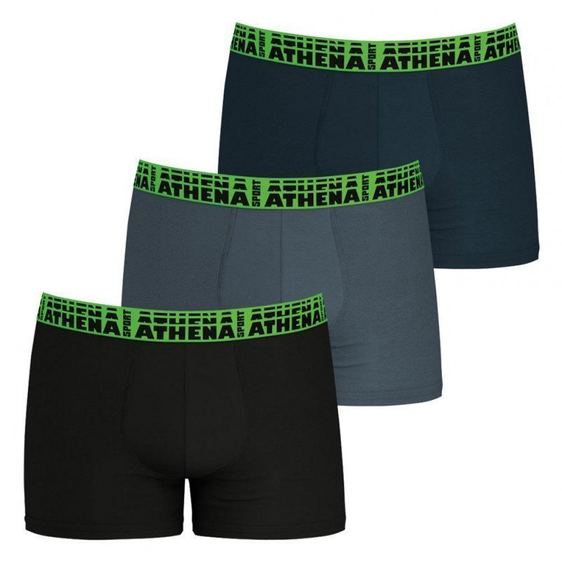 ATHENA Lot de 3 Boxers Homme Coton EASYSPORT Noir Gris Vert