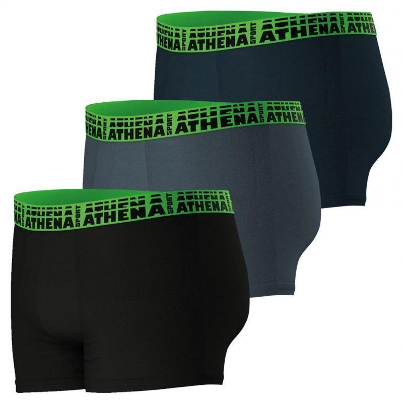 ATHENA Lot de 3 Boxers Homme Coton EASYSPORT Noir Gris Vert