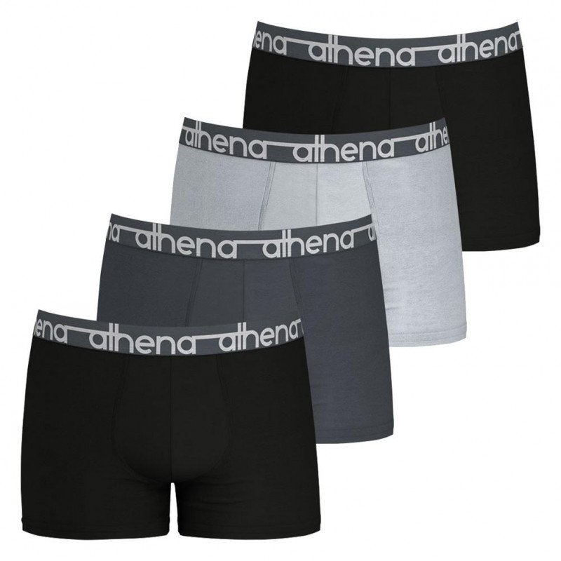 ATHENA Lot de 4 Boxers Homme Coton EASY JEAN Noir Anthracite Gris Noir