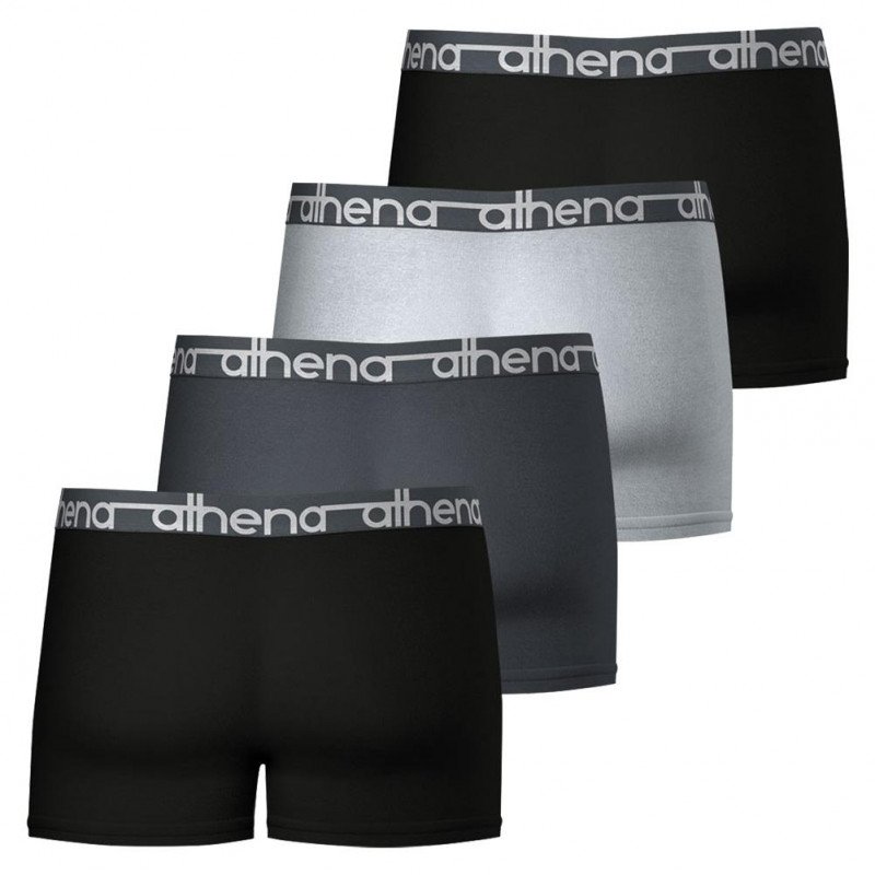 ATHENA Lot de 4 Boxers Homme Coton EASY JEAN Noir Anthracite Gris Noir
