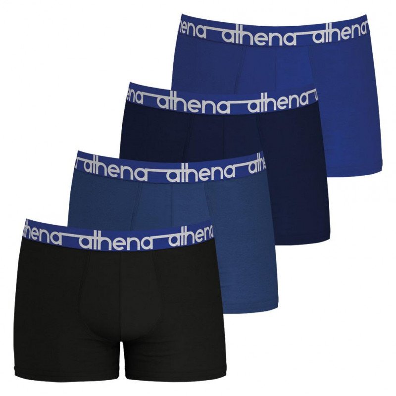 ATHENA Lot de 4 Boxers Homme Coton EASY JEAN Noir Bleu Marine Electrique