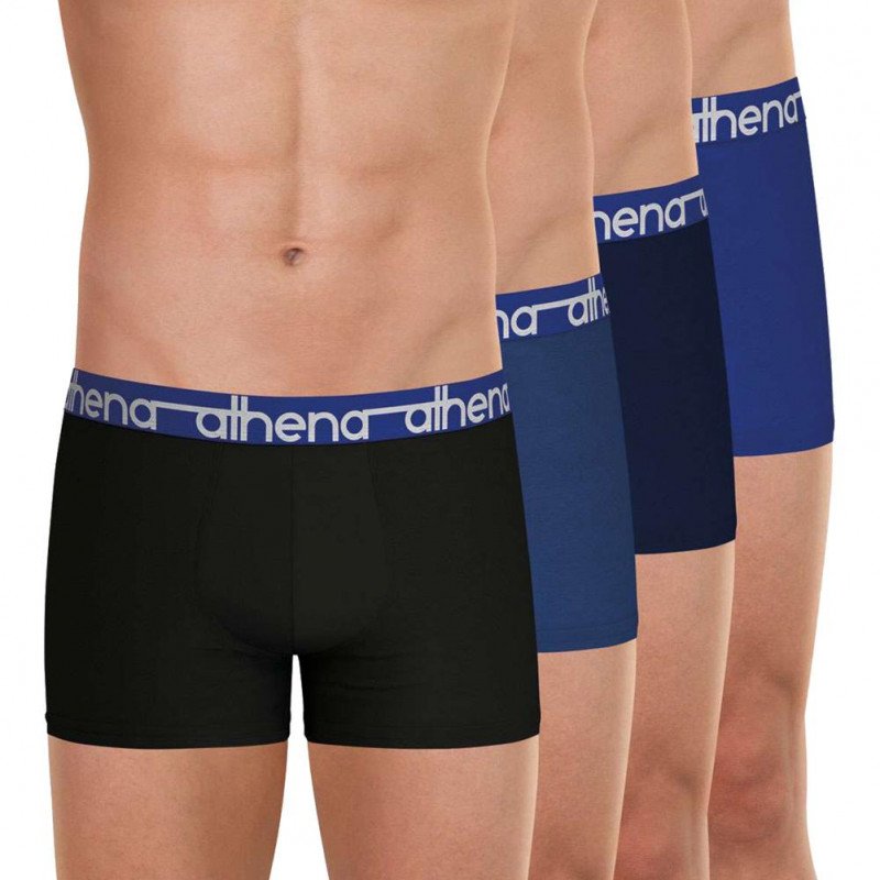 ATHENA Lot de 4 Boxers Homme Coton EASY JEAN Noir Bleu Marine Electrique