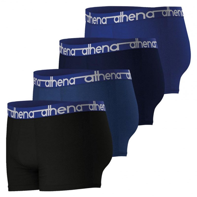 ATHENA Lot de 4 Boxers Homme Coton EASY JEAN Noir Bleu Marine Electrique