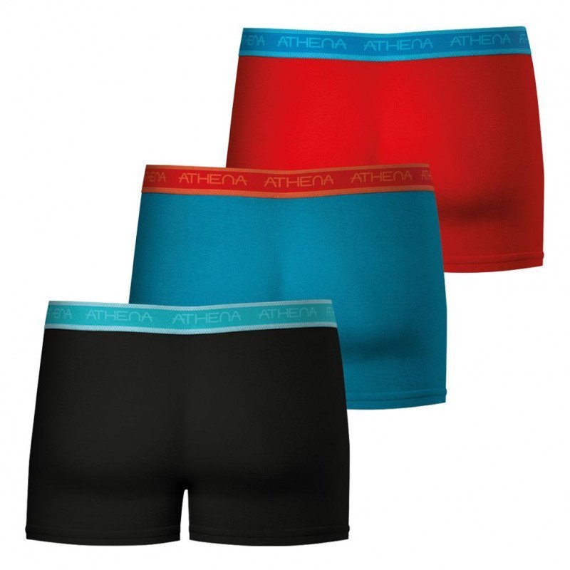 ATHENA Lot de 3 Boxers Homme Coton Bio EASY BIO Noir Lagon Rouge