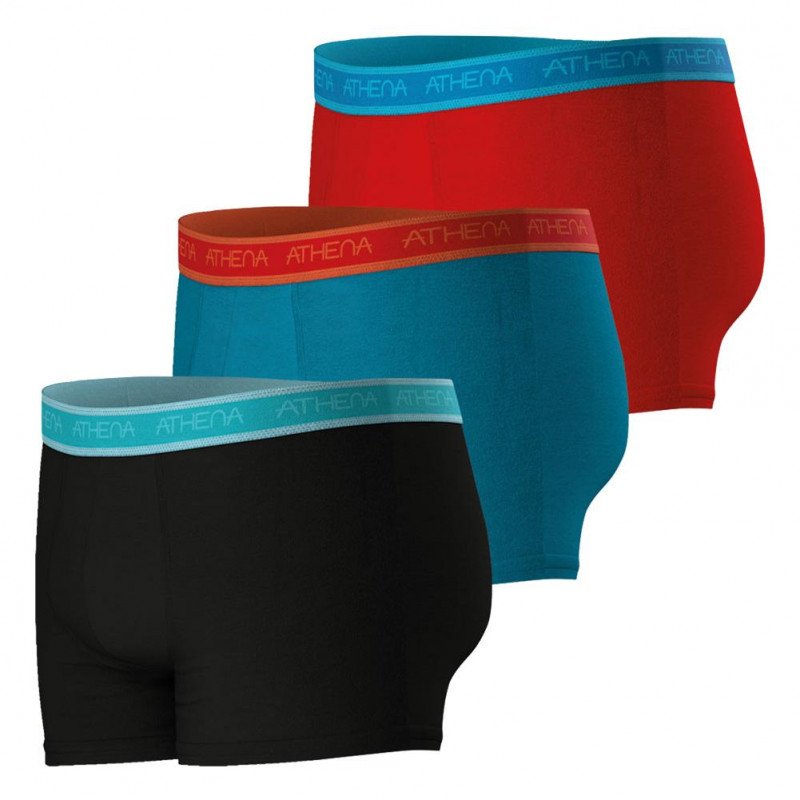 ATHENA Lot de 3 Boxers Homme Coton Bio EASY BIO Noir Lagon Rouge