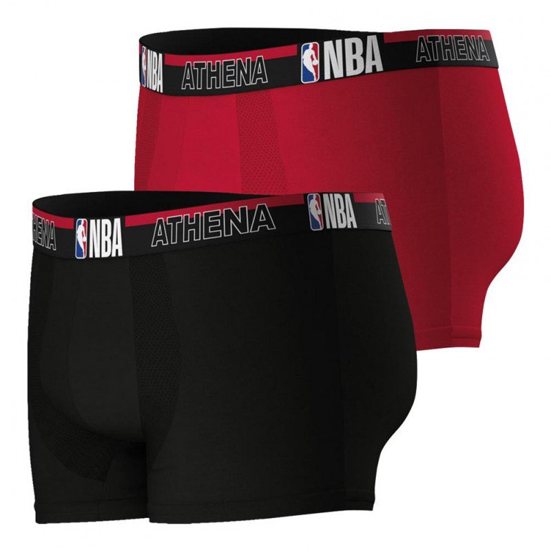 ATHENA Lot de 2 Boxers Homme Coton NBA Noir Rouge NBA