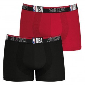 ATHENA Lot de 2 Boxers Homme Coton NBA Noir Rouge NBA