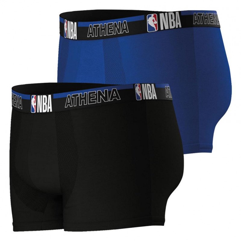 ATHENA Lot de 2 Boxers Homme Coton NBA Noir Bleu NBA