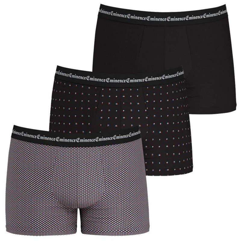 EMINENCE Lot de 3 Boxers Homme Coton BUSINESS Cercle Lettrage Noir