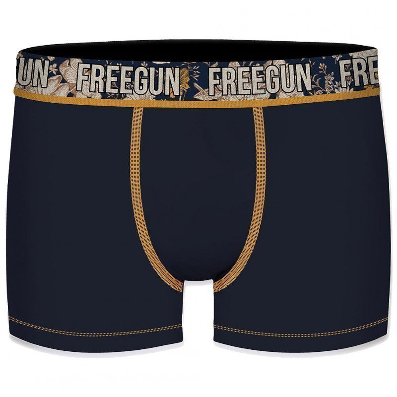 FREEGUN Boxer Homme Coton Bio FLOWER CEINTURE SUBLI Marine Jaune