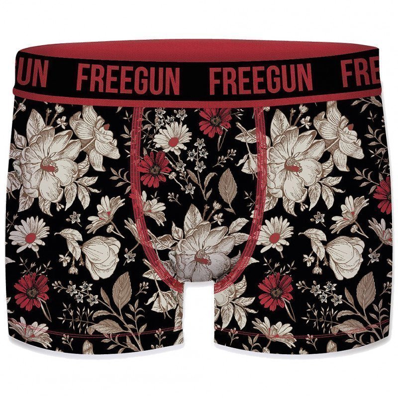 FREEGUN Boxer Homme Coton Bio FLOWER Noir Rouge