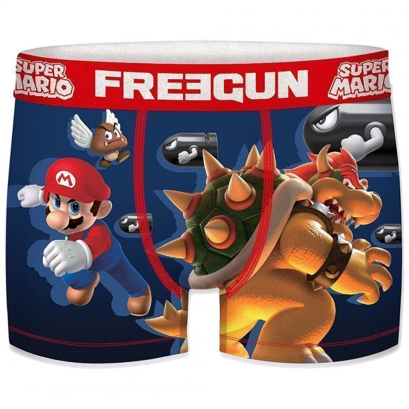 FREEGUN Boxer Homme Microfibre ENN01 Bleu Rouge SUPER MARIO