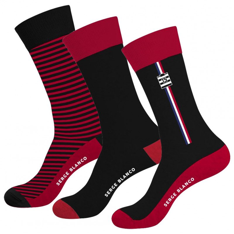 SERGE BLANCO Lot de 3 paires de Chaussettes Homme Coton CHVASS5 Rouge Noir