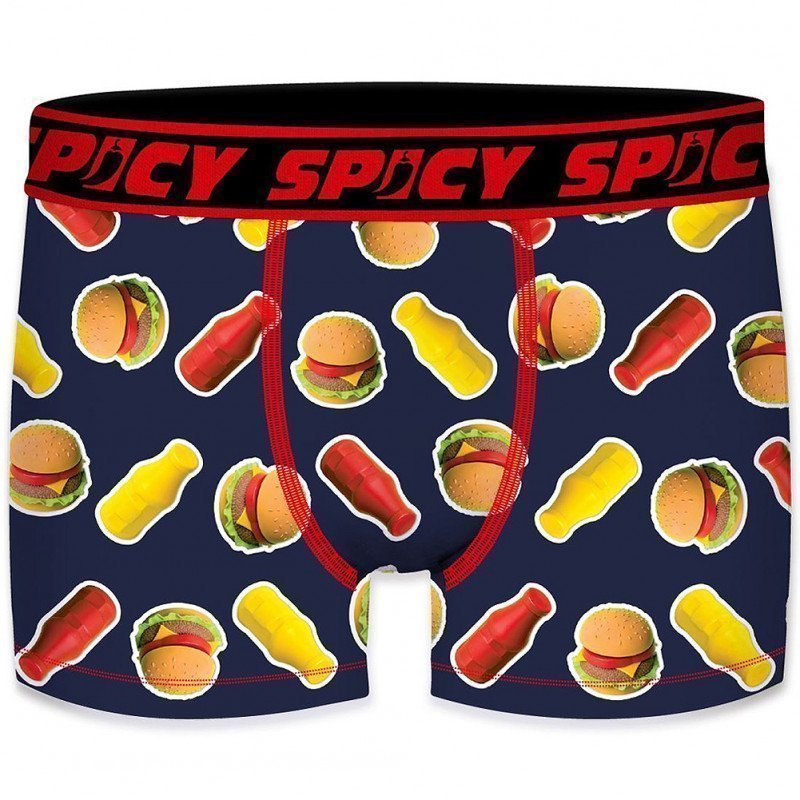 SPICY Boxer Homme Microfibre BURGER Marine Rouge