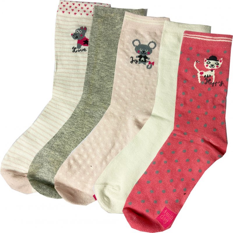 TWINDAY 5 paires de Chaussettes Fille Coton GIRLY Rose Blanc Gris